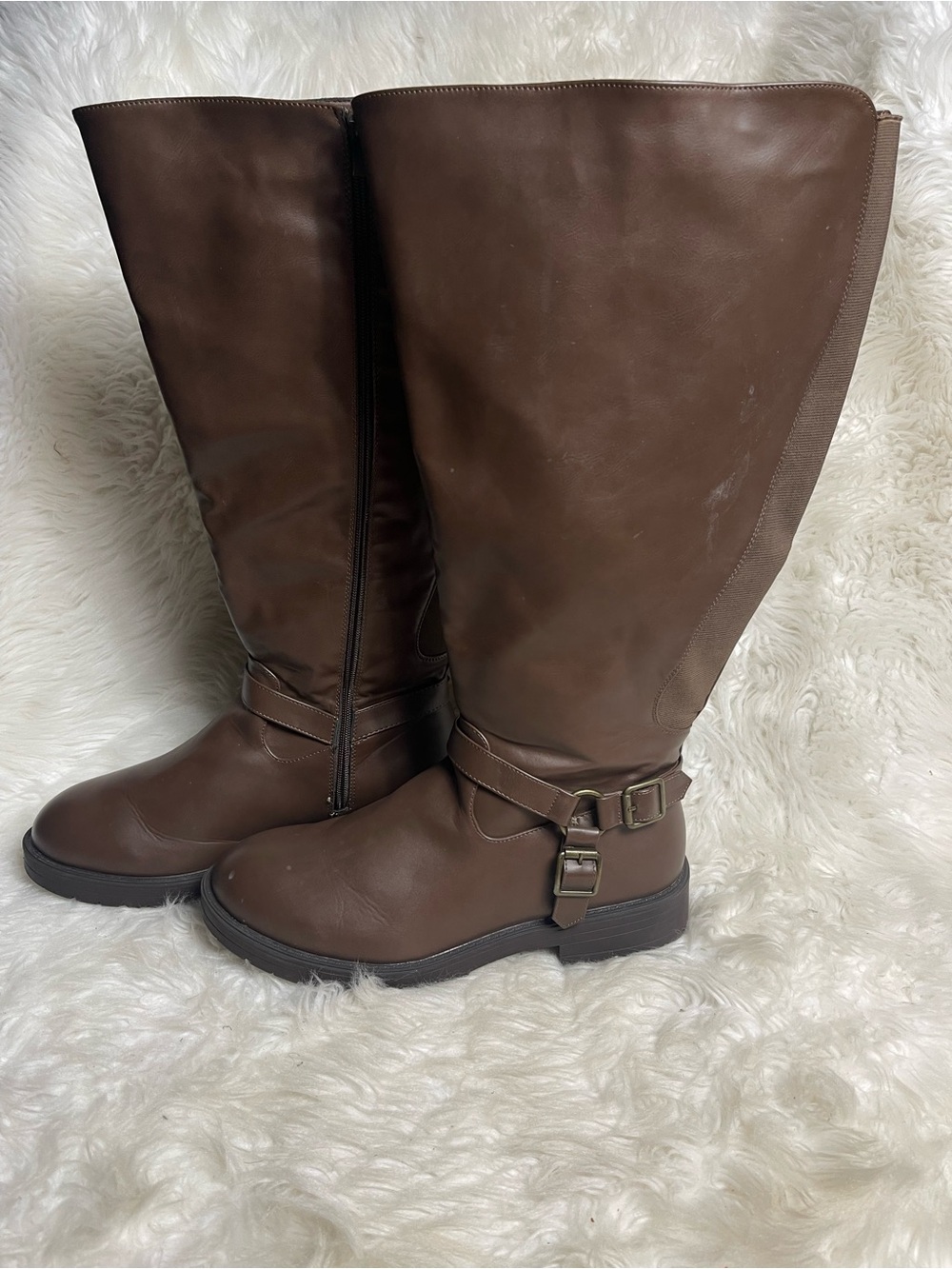 Torrid synthetic Brown wide calf Riding Boots Buckle Detail side zipper SZ11.5WW
